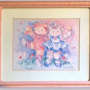 Vintage Kittens Picture, Pink frame, 80s 90s